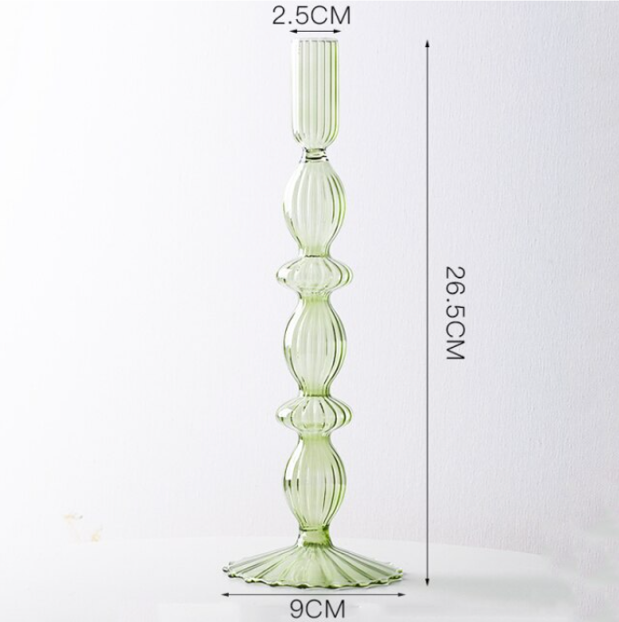 Pale Green Glass Candlestick - Set of 2