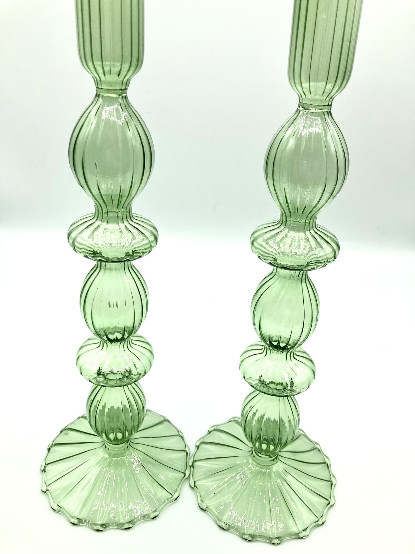Pale Green Glass Candlestick - Set of 2