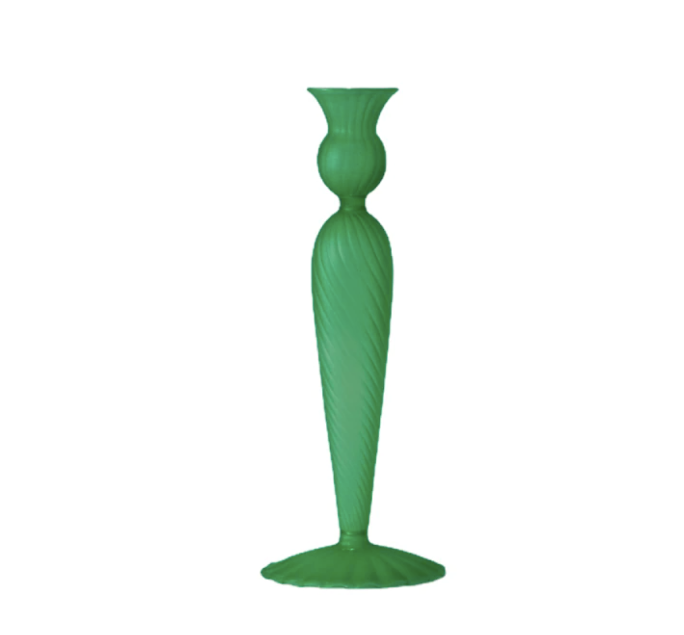 Green Glass Slim Candlesticks Set of 2