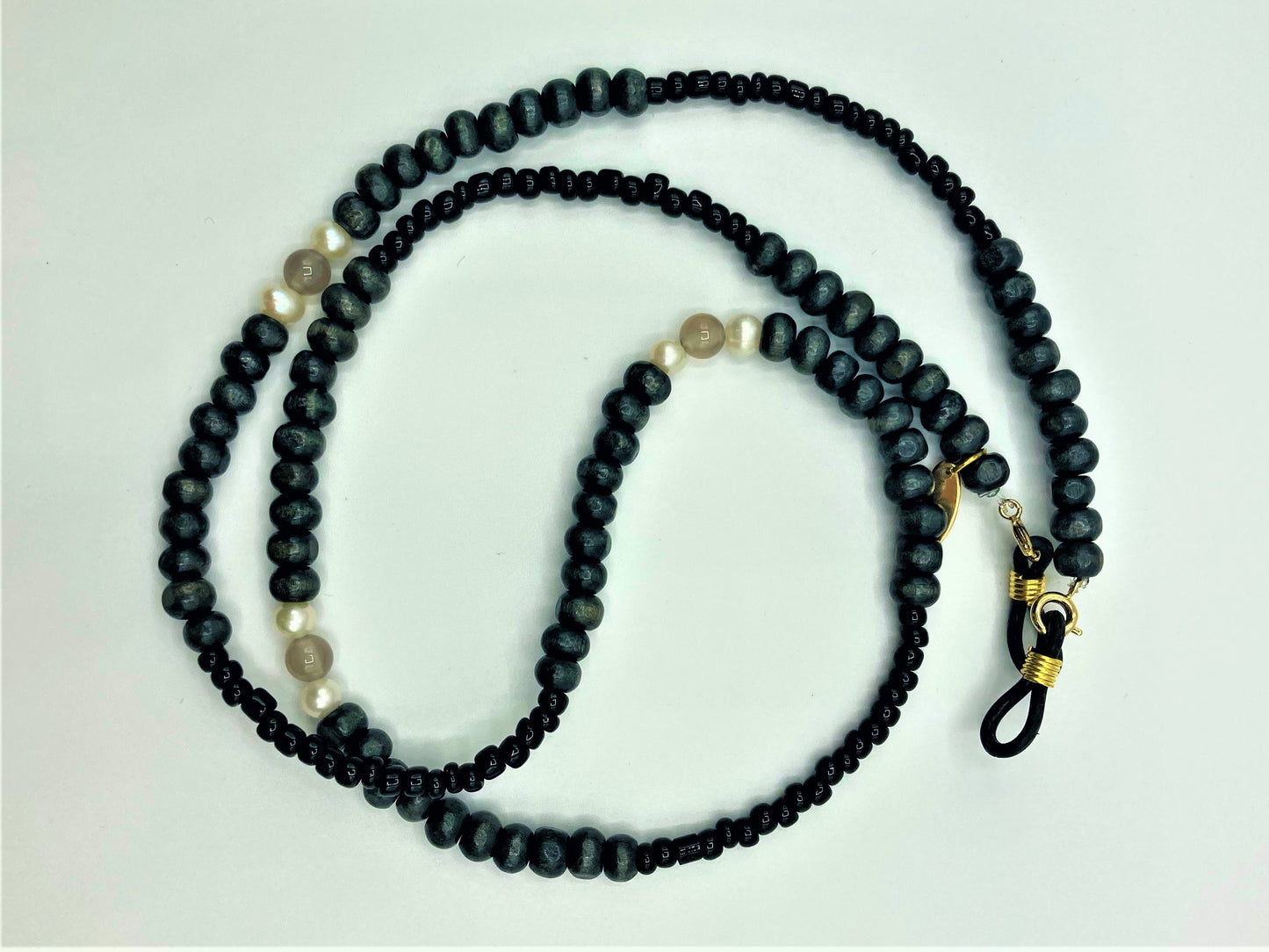 Smokey Quartz and Freshwater Pearl Glasses Chain - Black BLACKFRIDAY