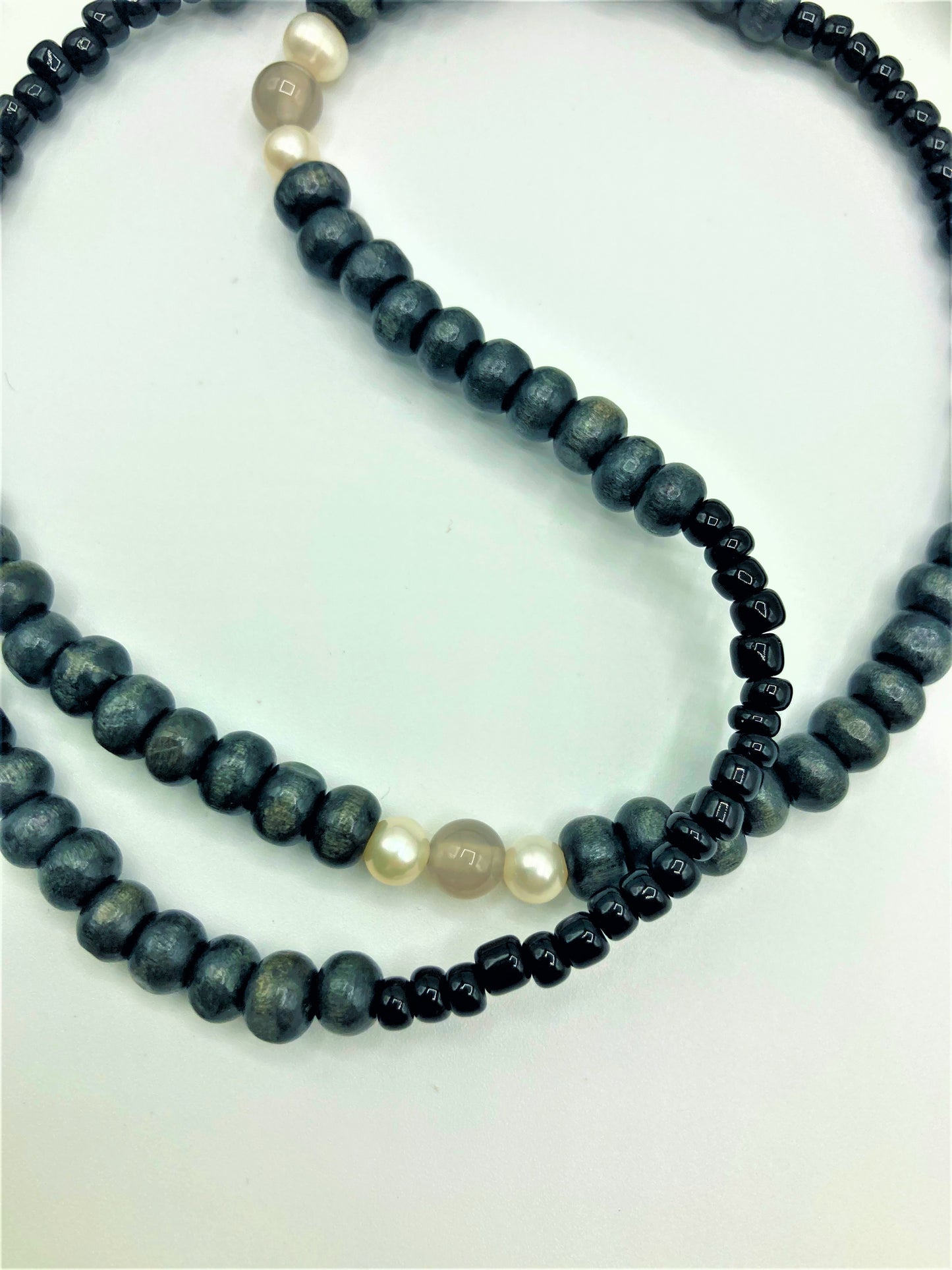 Smokey Quartz and Freshwater Pearl Glasses Chain - Black BLACKFRIDAY