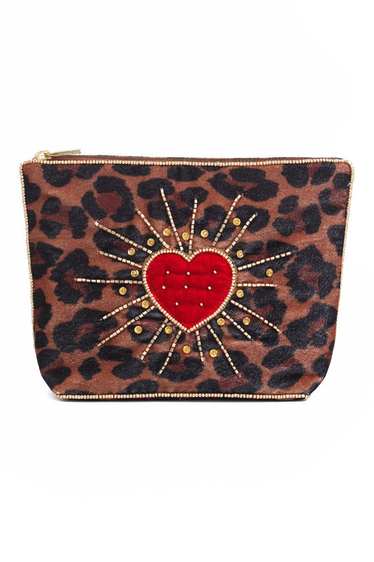 Leopard Heart Burst Medium Pouch