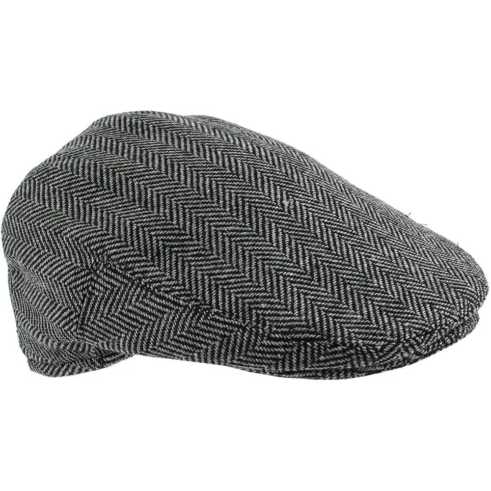 Grey Herringbone Flat Cap