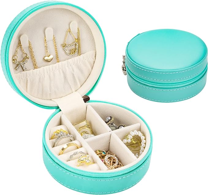 Turquoise Round Travel Jewellery Box
