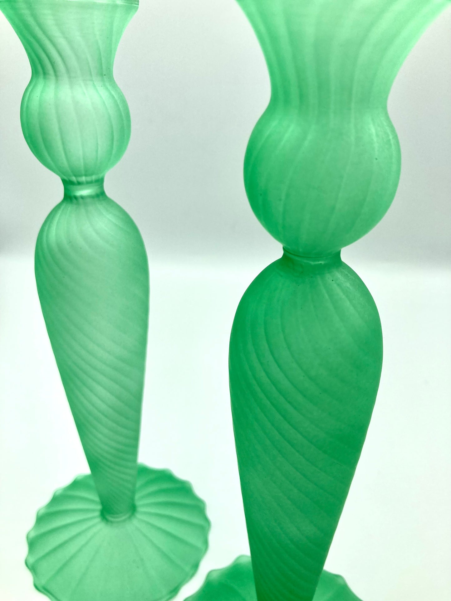 Green Glass Slim Candlesticks Set of 2