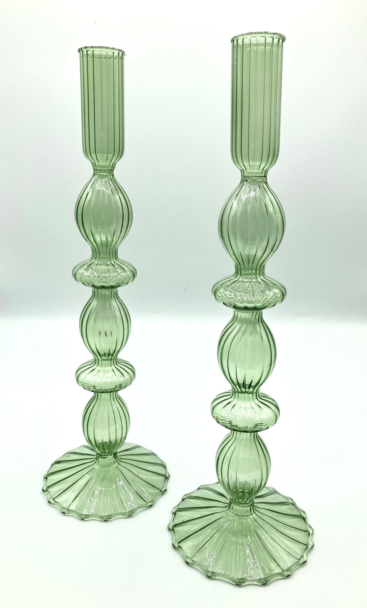 Pale Green Glass Candlestick - Set of 2