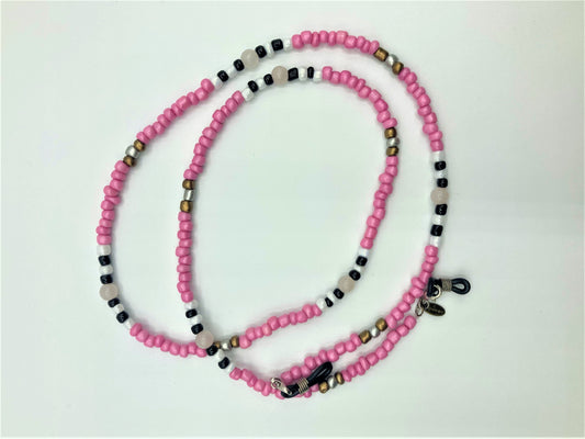 Pink, Black and White Rose Quartz Glasses Chain