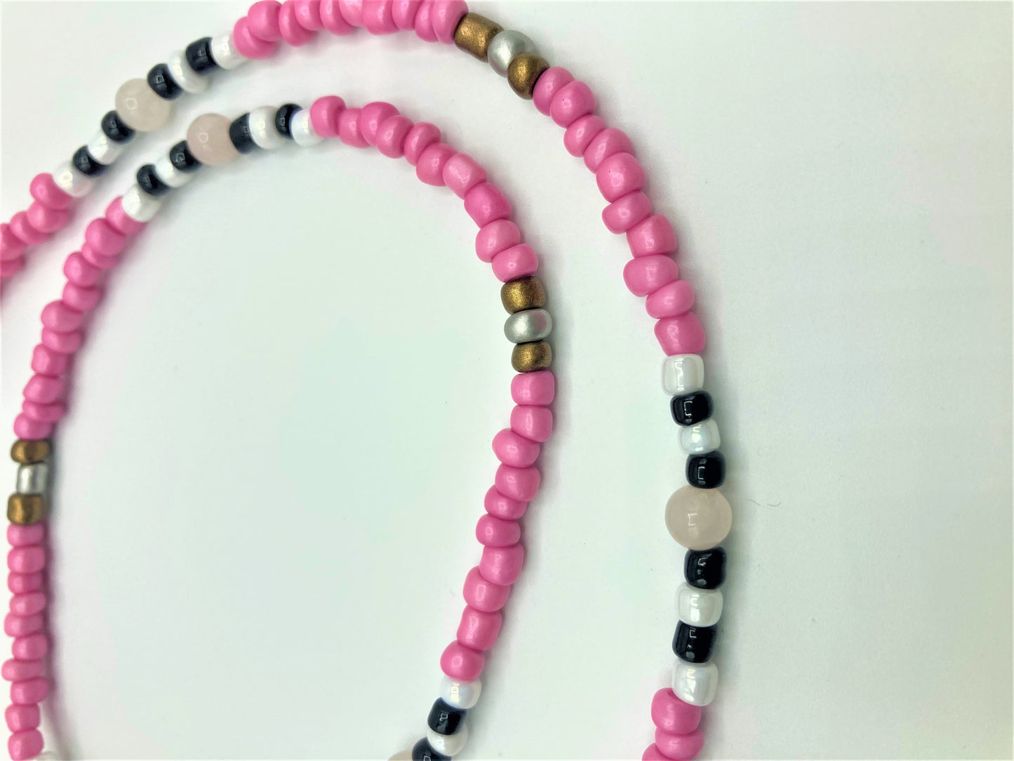 Pink, Black and White Rose Quartz Glasses Chain