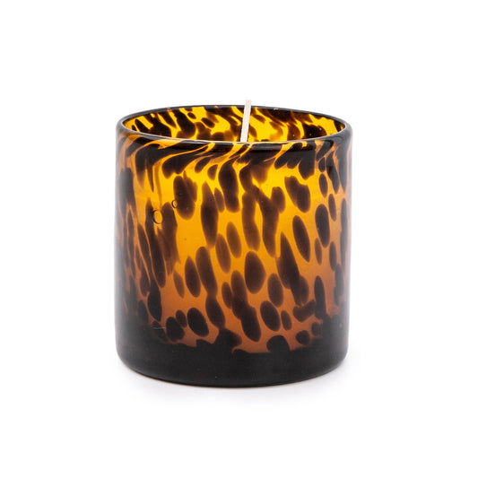 Tortoiseshell Amber Mottled Glass Candle - Amber Scented