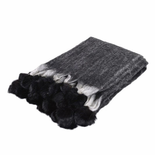 Lorenzo Black Throw with Pom Poms SPECIAL OFFERS