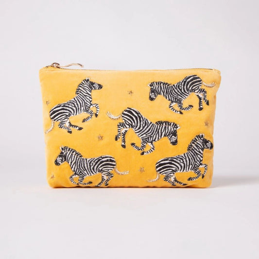 Elizabeth Scarlett Zebra Mustard Velvet Makeup Bag