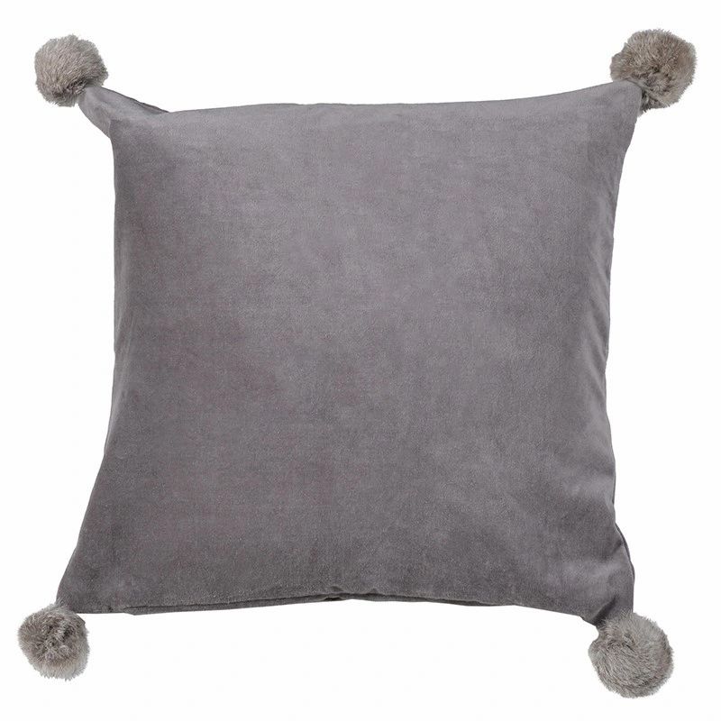 Gloria Grey Velvet Pom Pom Cushion Covers 40 x 40cm SPECIAL OFFERS